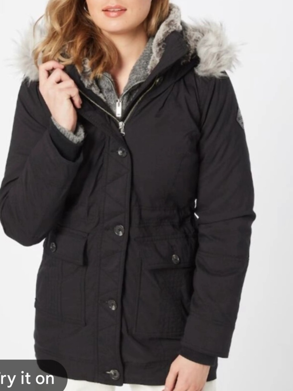Hollister Black Y2K Heritage Collection Faux Furn Lined Parka Size Small
